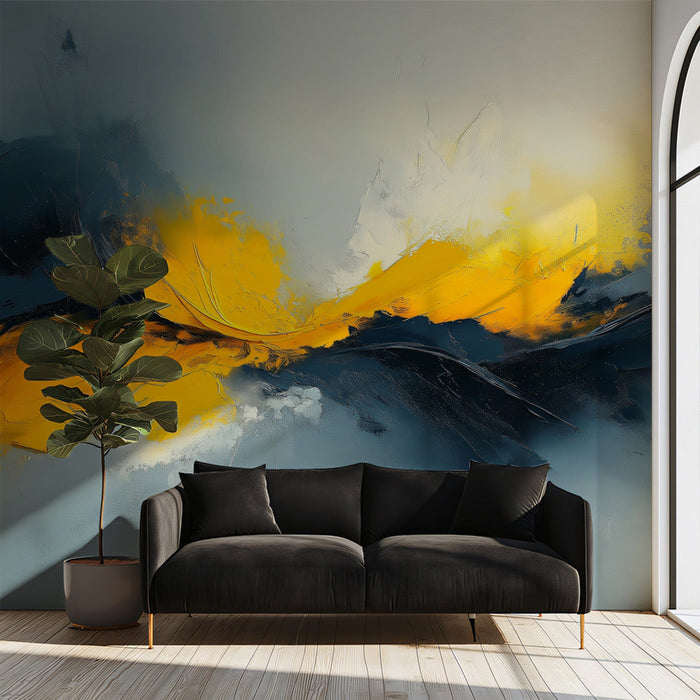 Abstract Yellow Black Painting Mural Wallpaper | Bold Artistic Decoration