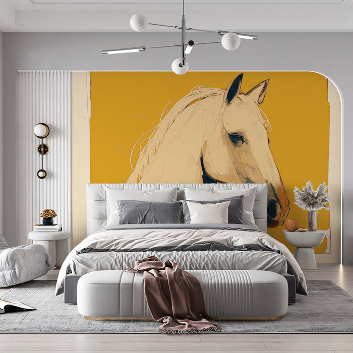 Horse Head on Yellow Background Mural Wallpaper | Modern Bold Decoration