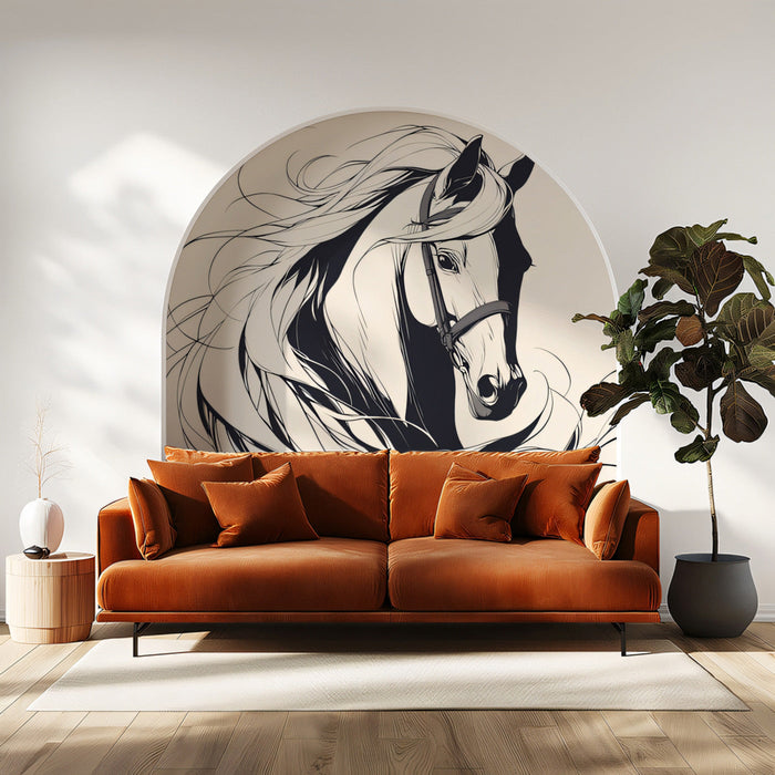 Monochrome Horse in Arch Mural Wallpaper | Contemporary Minimalist Decoration