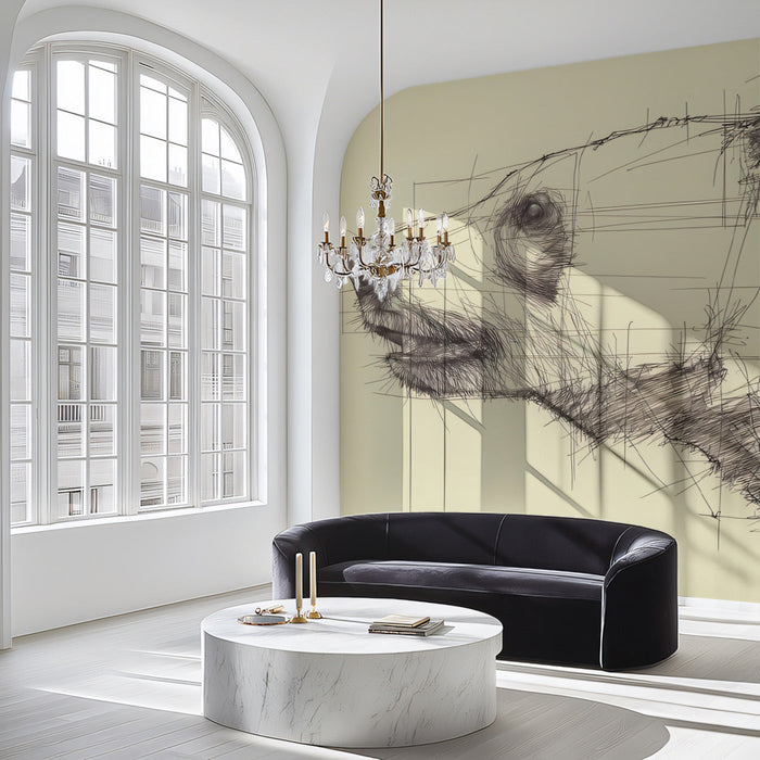Abstract Bear Sketch Mural Wallpaper | Abstract Elegant Decoration