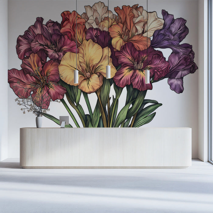 Iris Flower Cluster Mural Wallpaper | Vibrant Artistic Decoration