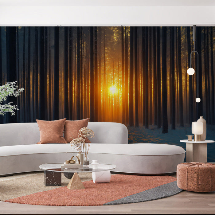 Golden Forest Glow Mural Wallpaper | Mystical Natural Decoration