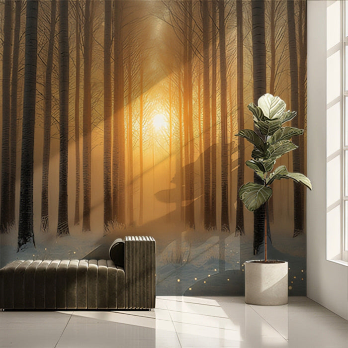 Snowy Forest Path Mural Wallpaper | Enchanted Rustic Decoration