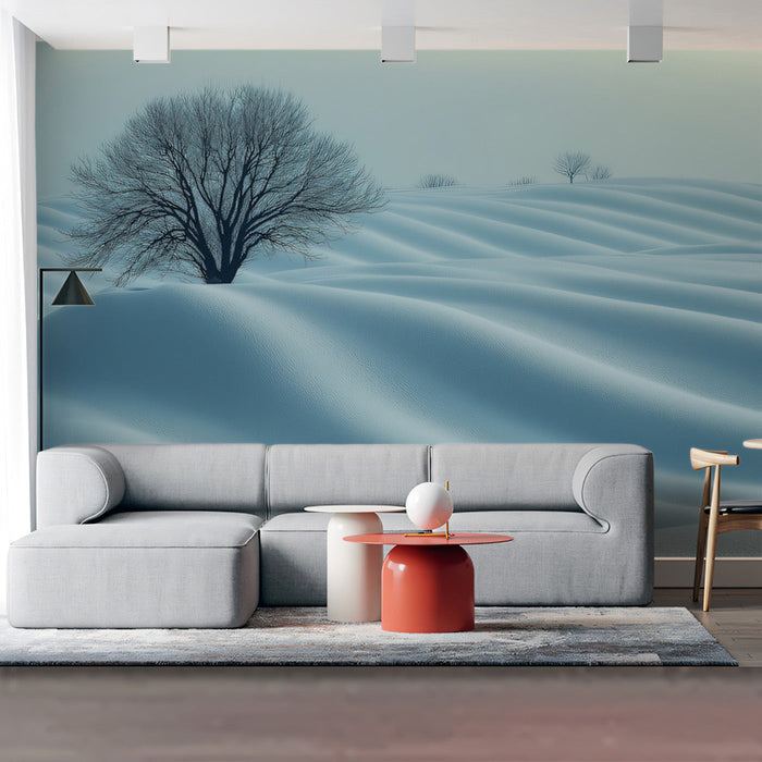 Snowy Dune Tree Mural Wallpaper | Modern Serene Decoration