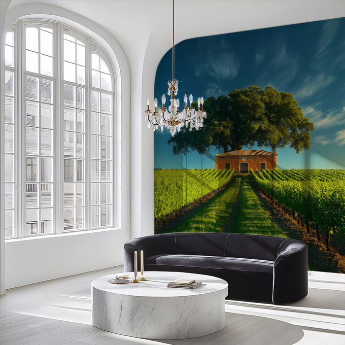 Vineyard Cottage Mural Wallpaper | Rustic Charming Decoration