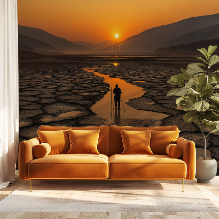 Desert Sunset Silhouette Mural Wallpaper | Dramatic Natural Decoration