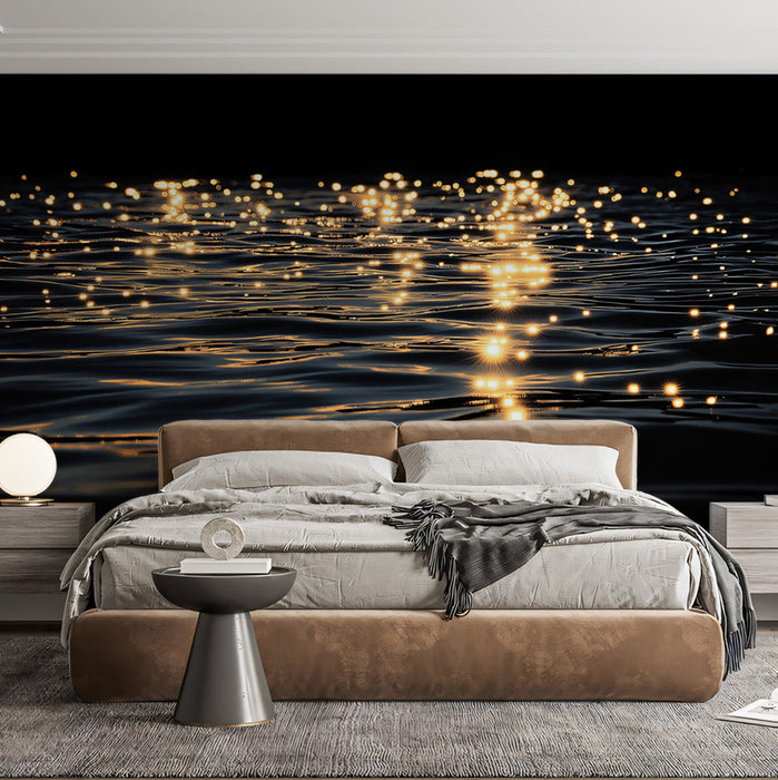 Golden Water Ripples Bedroom Mural Wallpaper | Luxurious Serene Decoration