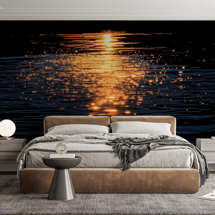 Golden Water Ripples Bedroom Mural Wallpaper | Luxurious Serene Decoration