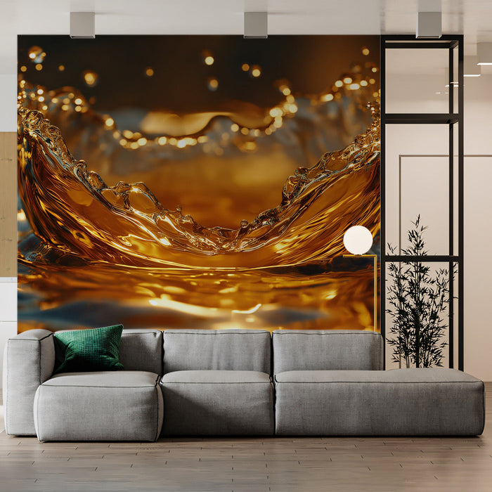 Golden Splash Dynamic Mural Wallpaper | Bold Artistic Decoration