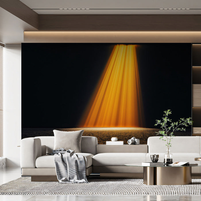 Golden Light Beam Living Room Mural Wallpaper | Dramatic Modern Decoration