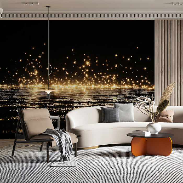 Golden Stars Over Water Mural Wallpaper | Glamorous Modern Decoration
