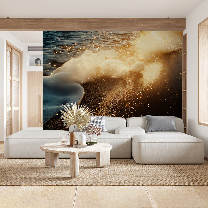 Golden Wave Beach Mural Wallpaper | Luxe Coastal Decoration