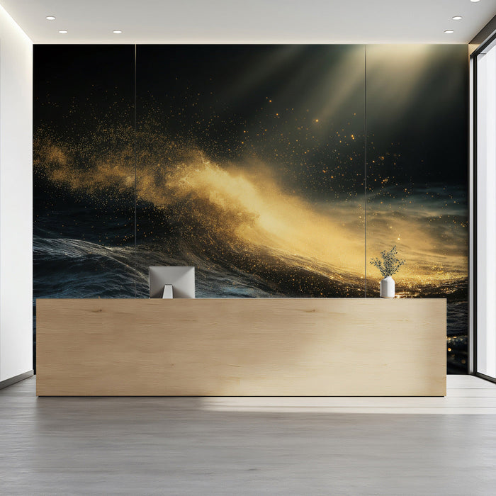 Golden Wave Office Mural Wallpaper | Dynamic Professional Decoration