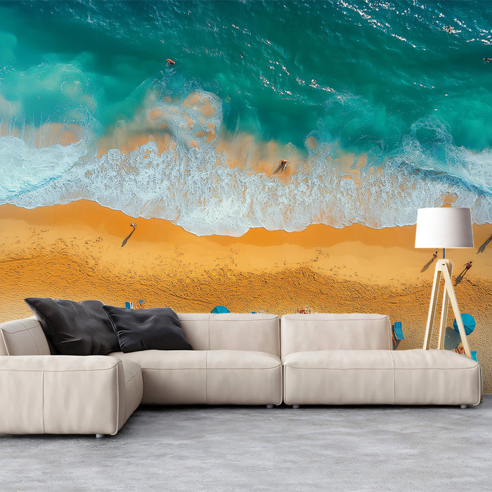 Beach Scene with Umbrellas Mural Wallpaper | Vibrant Coastal Decoration