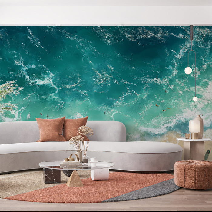 Beach Scene with Umbrellas Mural Wallpaper | Vibrant Coastal Decoration