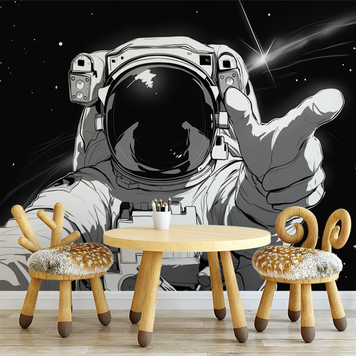 Schwarz-Weiß-Astronauten-Wandbildtapete für ein Kinderzimmer | Schwarz, Weiß und Grau Astronaut