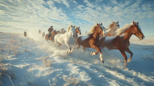 Snowfield Horses Gallop Mural Wallpaper | Bold Natural Decoration