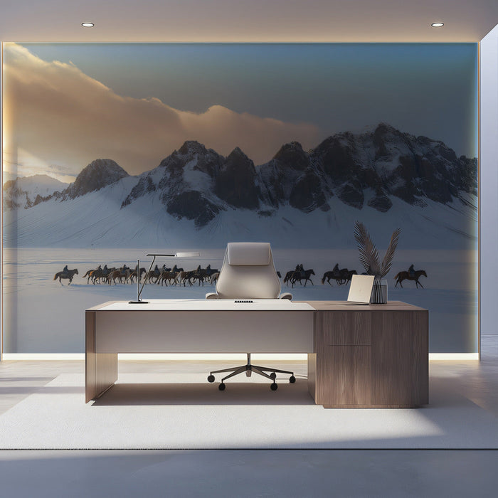 Snow Mountain Riders Mural Wallpaper | Grand Professional Decoration