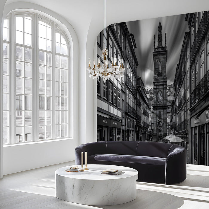 Black - and - White Streetscape Mural Wallpaper | Classic Elegant Decoration