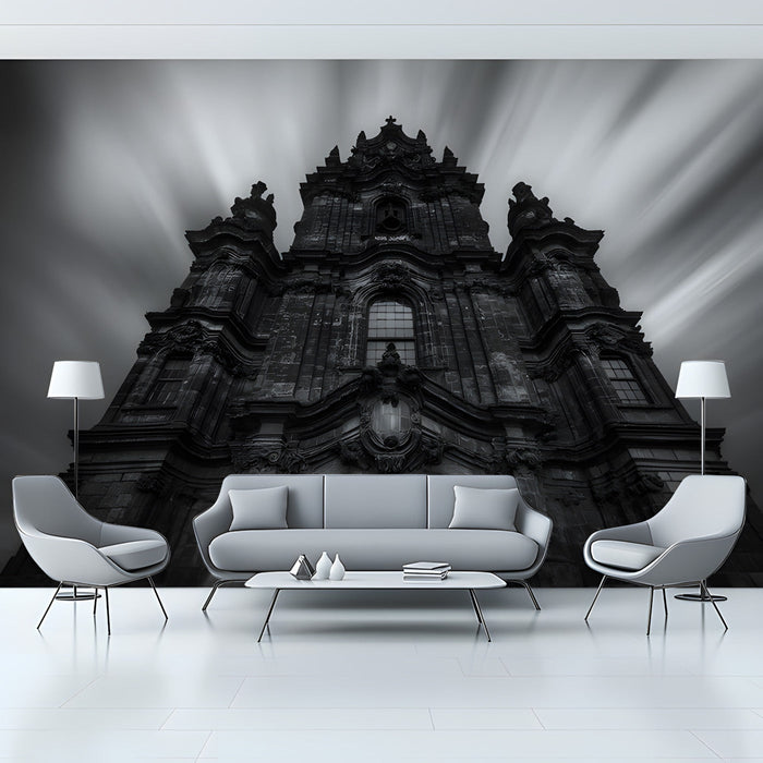 Gothic Church Monochrome Mural Wallpaper | Dramatic Elegant Decoration