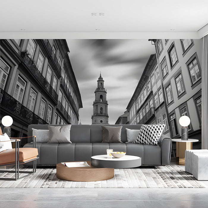 Street with Tower Mural Wallpaper | Classic Urban Decoration