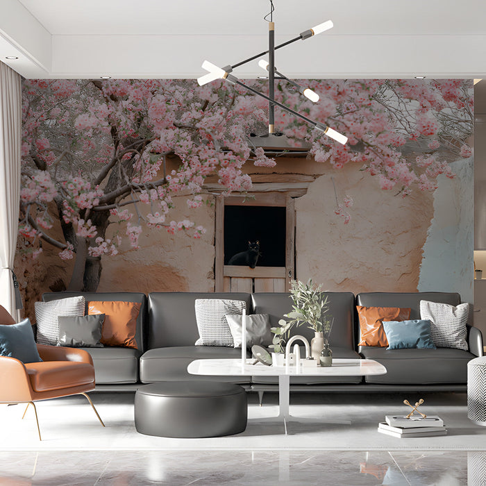 Cherry Blossom Cottage Mural Wallpaper | Romantic Natural Decoration