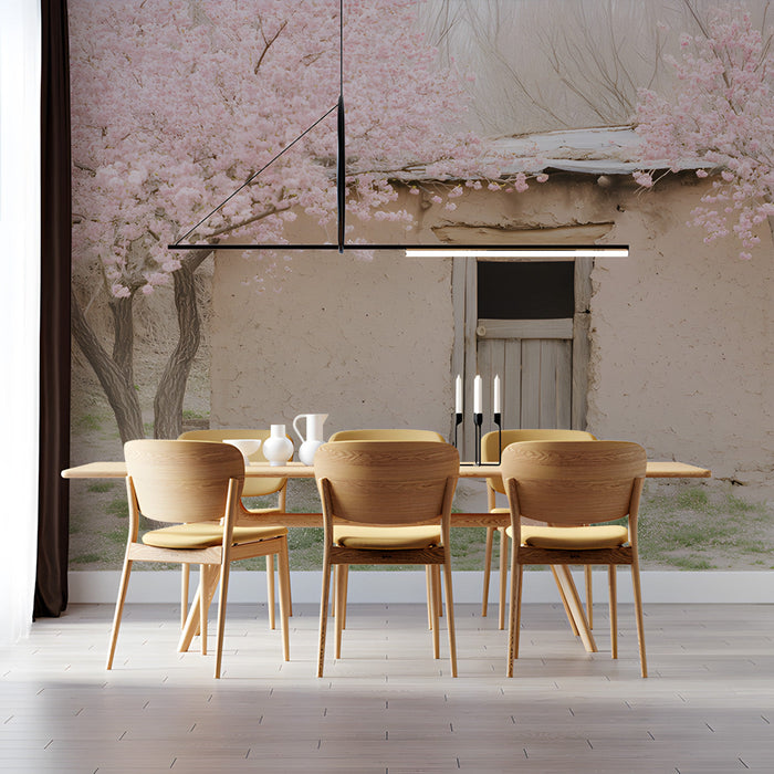 Cherry Blossom Cottage II Mural Wallpaper | Cozy Natural Decoration