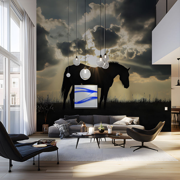 Horse with Hanging Lights Mural Wallpaper | Contemporary Bold Decoration