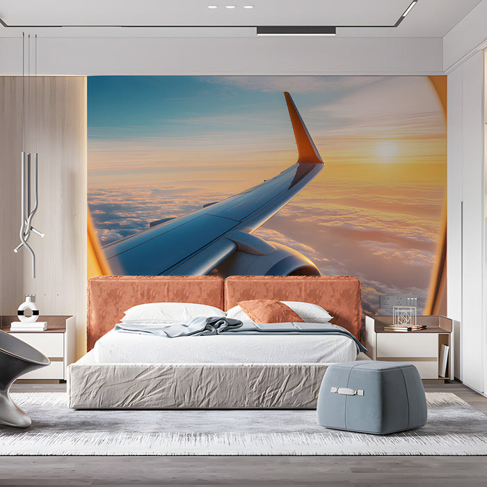 Airplane Wing Sunset Bedroom Mural Wallpaper | Dreamy Travel