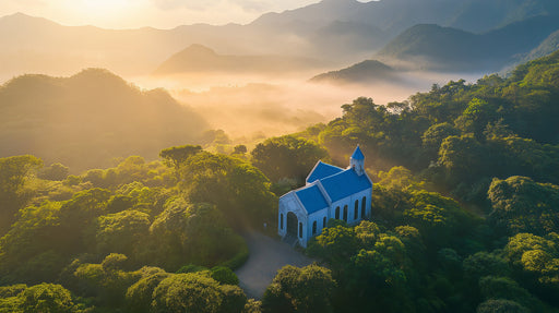 Mountain Church Misty Mural Wallpaper | Peaceful Scenic Decoration