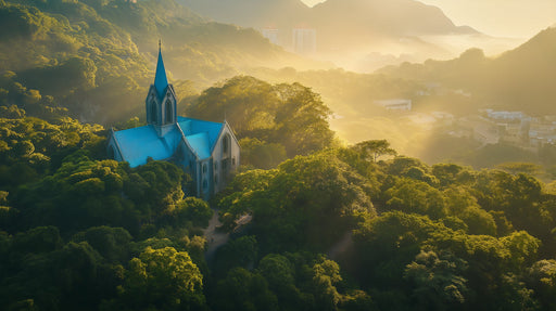 Mountain Church Misty Mural Wallpaper | Peaceful Scenic Decoration