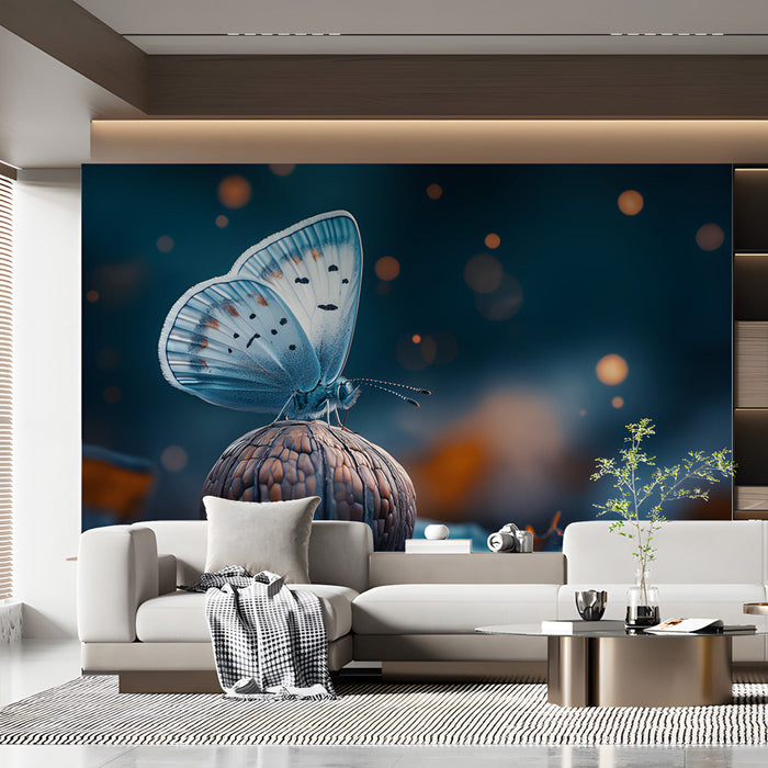 Blue Butterfly on Textured Surface Mural Wallpaper | Mystical Modern Decoration