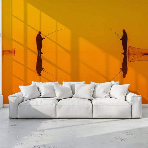 Geometric Sunset Fishing II Living Room Mural Wallpaper | Contemporary Artistic Decoration