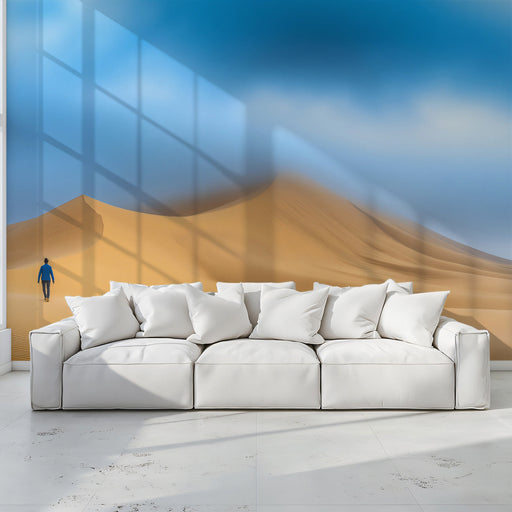 Solitary Desert Walker Mural Wallpaper | Serene Exploratory Decoration