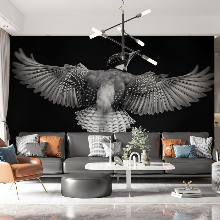 Black - and - White Bird Living Room Mural Wallpaper | Bold Modern Decoration