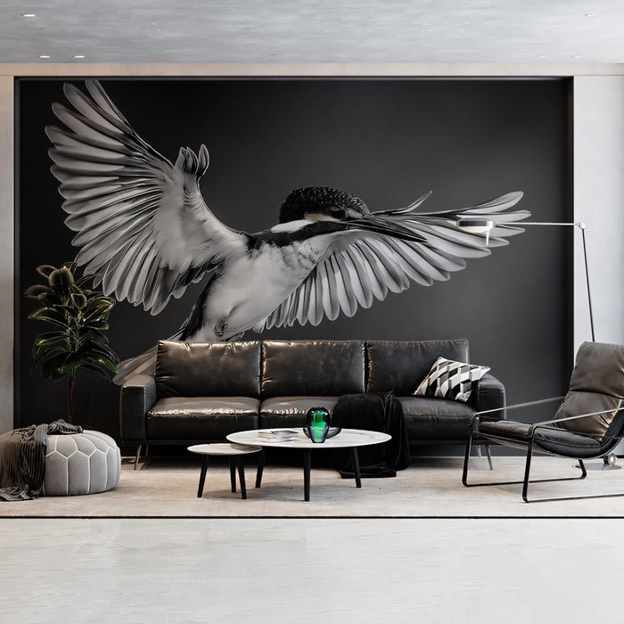 Black - and - White Bird II Living Room Mural Wallpaper | Dramatic Minimalist Decoration