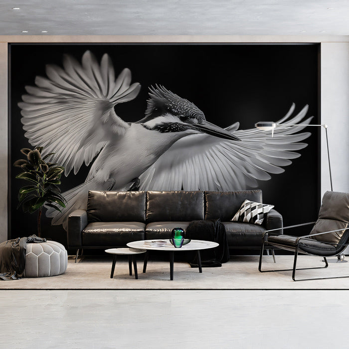 Black - and - White Bird II Living Room Mural Wallpaper | Dramatic Minimalist Decoration