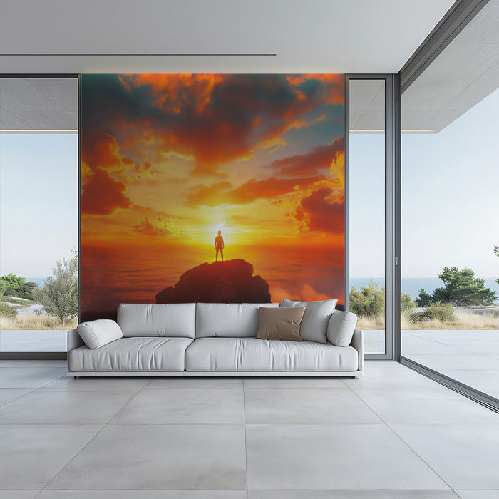 Solitary Sunset Living Room Mural Wallpaper | Inspiring Peace Decoration