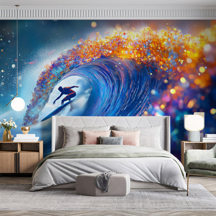 Cosmic Wave Bedroom Mural Wallpaper | Dreamy Lively Decoration