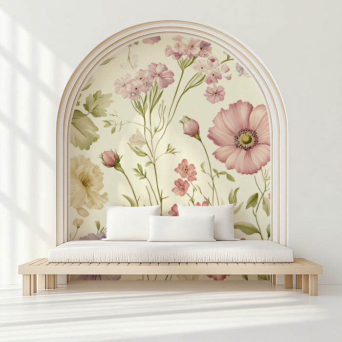 Delicate Pink Floral Bedroom Mural Wallpaper | Elegant Romantic Decoration