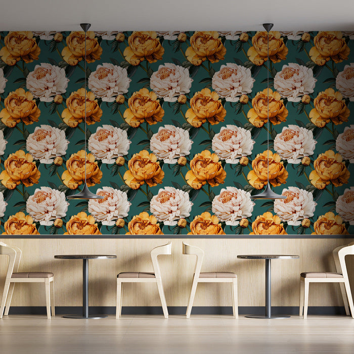 Large - scale Peony Artistic - Luxe Wallpaper for Dining Areas
