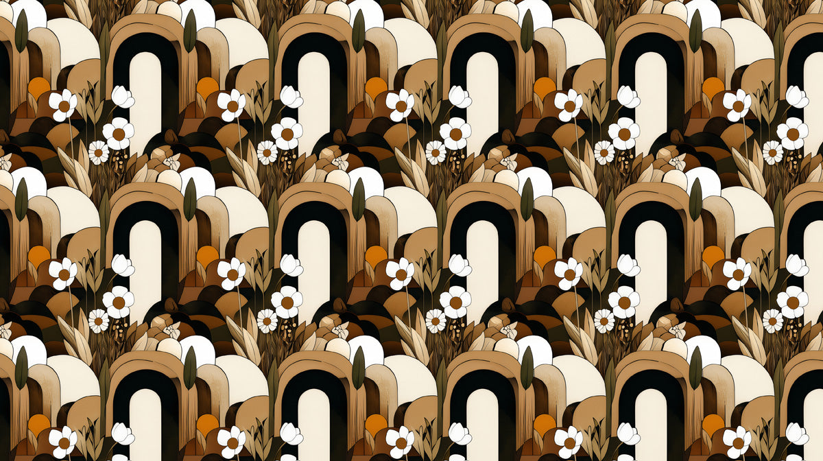 Art Deco - Inspired Arch & Floral Wallpaper for Dining Rooms or Entryways