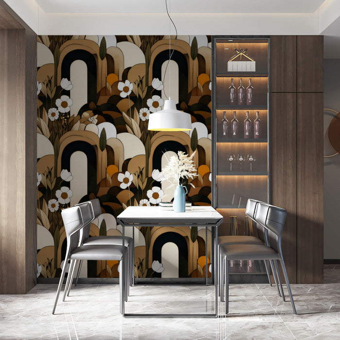 Art Deco - Inspired Arch & Floral Wallpaper for Dining Rooms or Entryways