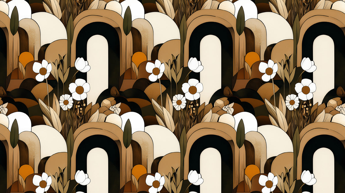Art Deco - Inspired Arch & Floral Wallpaper for Dining Rooms or Entryways