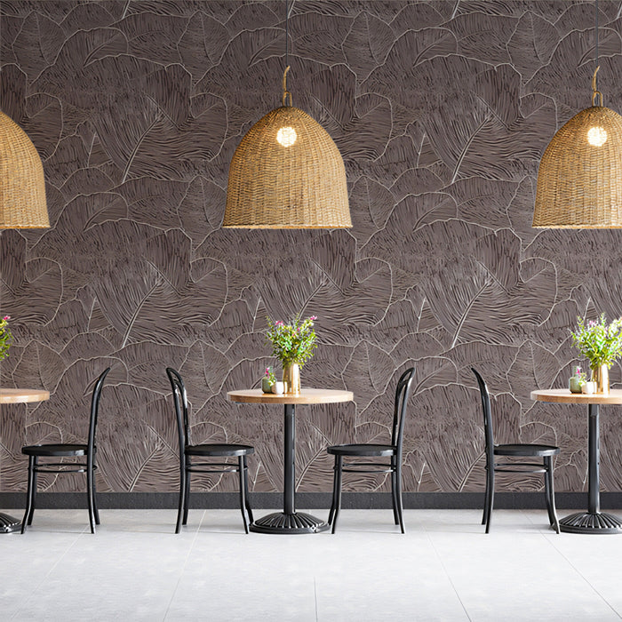 Earthy Brown Leaf Pattern - Textured Wallpaper for Dining Areas