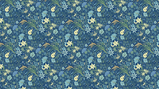 Deep Blue & Yellow Floral Pattern - Enchanting Wallpaper for Cafes or Restaurants