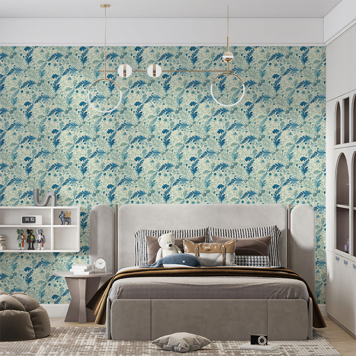 Light Blue & Green Delicate - Floral Wallpaper for Bedrooms