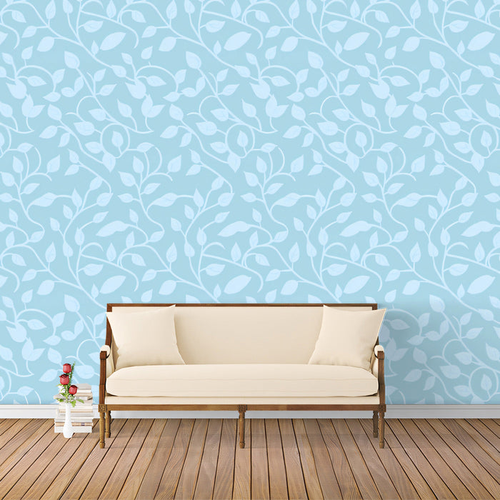 Light Blue & White Leaf Pattern- Fresh Wallpaper for Living Rooms