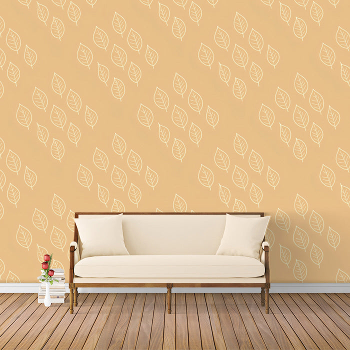 Mustard Yellow & White Leaf Pattern- Warm Wallpaper for Living Rooms
