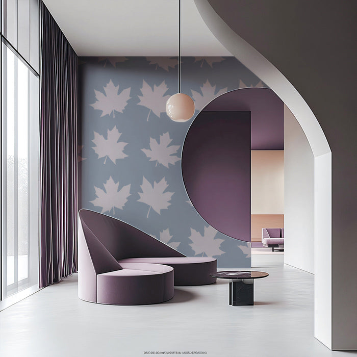 Gray & Purple Maple Leaf Pattern- Modern Wallpaper for Lounge Areas